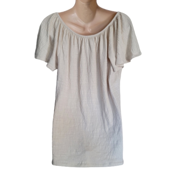 Max Studio Light Tan Yoke Lace Up Top with Flutter Sleeves Size Women's XL - Picture 3 of 13